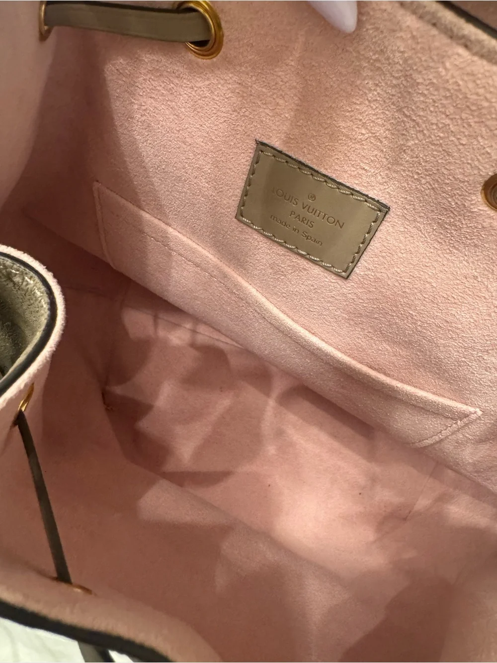 Louis Vuitton Taupe Monogram Empreinte Drawstring Shoulder Bag with Pink Lining